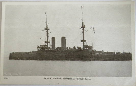 Vintage Warship Postcard of The H.M.S. "London" Battleship