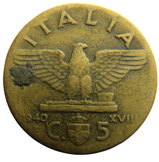 1940 Italy 5 Centesimi Coin