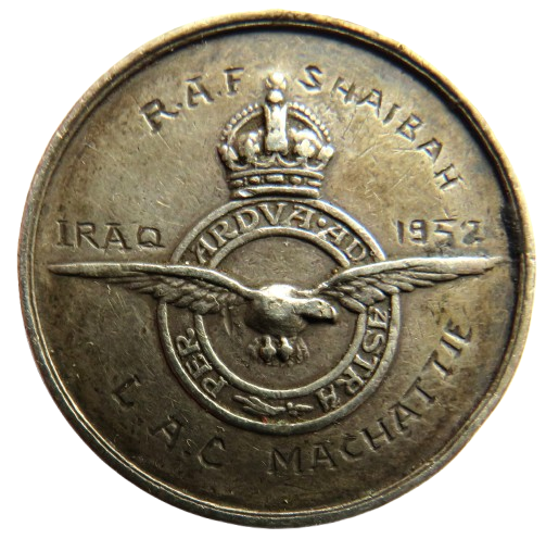 R.A.F. Shaibah Iraq 1952 Silver Football Medal L.A.C. Machattie