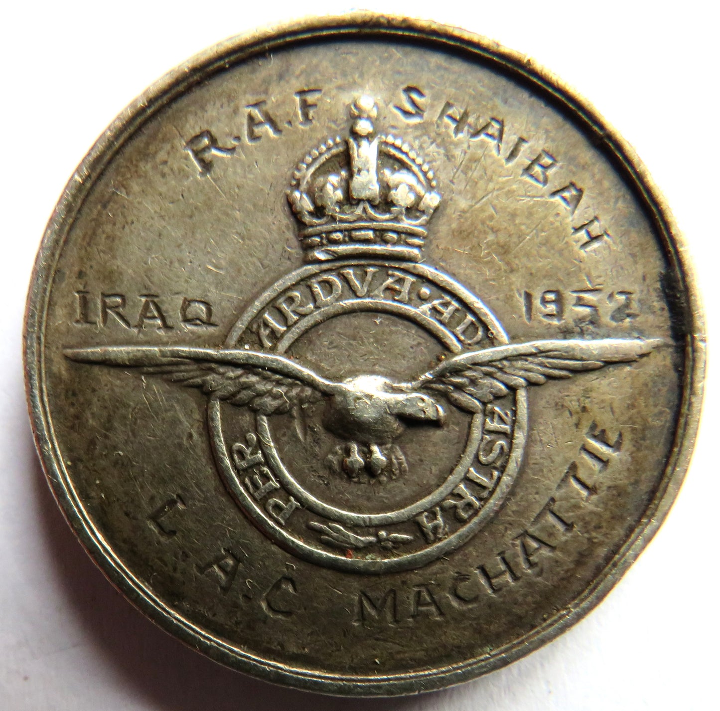 R.A.F. Shaibah Iraq 1952 Silver Football Medal L.A.C. Machattie