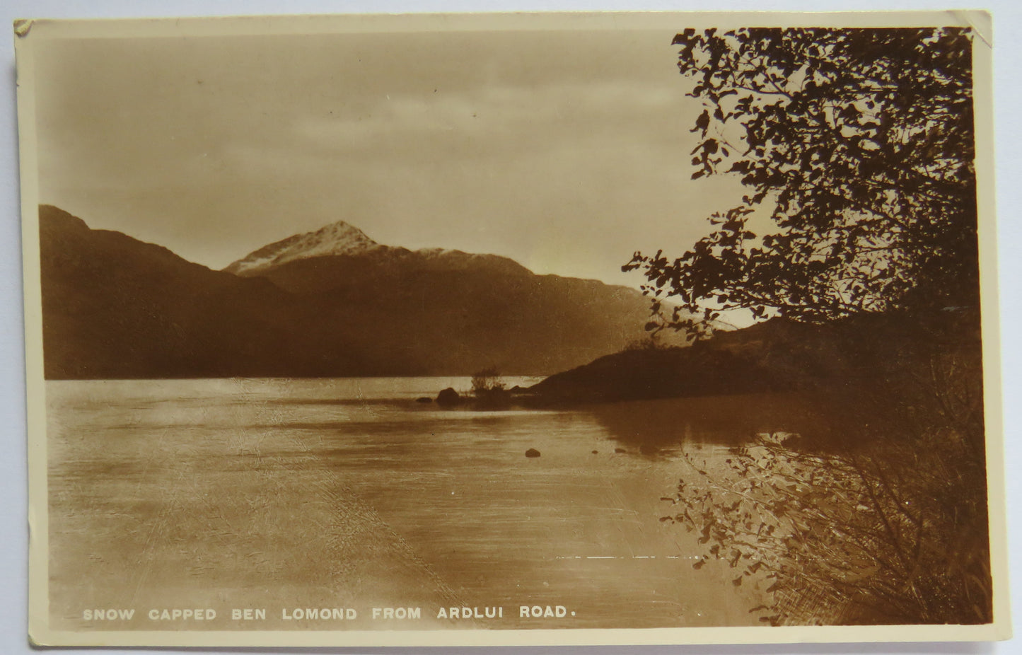 Vintage Postcard of Snow Capped Ben Lomond from Ardlui Road