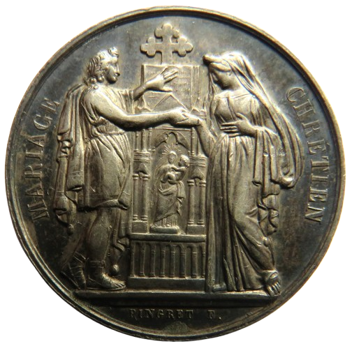 Antique 1871 Silver Medal By Pingret Mariage Chretien / Marriage Medal