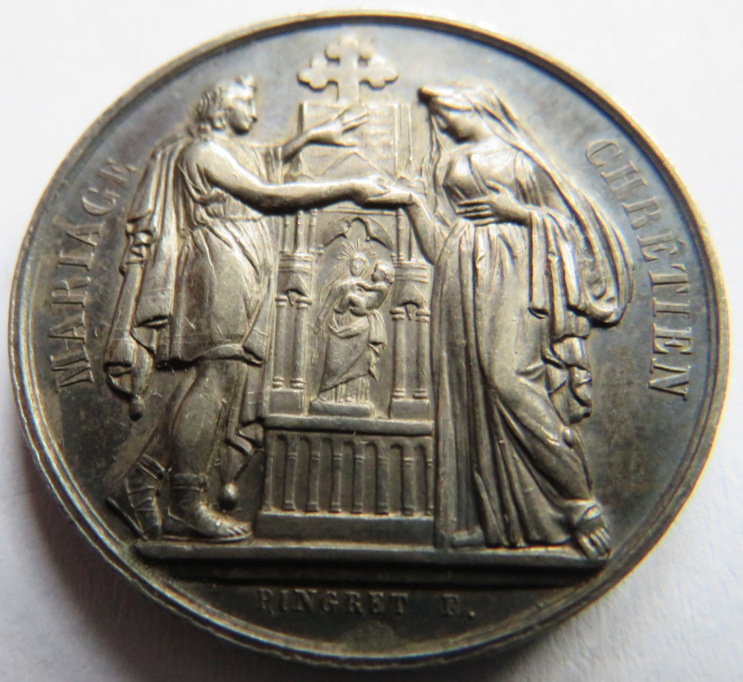 Antique 1871 Silver Medal By Pingret Mariage Chretien / Marriage Medal
