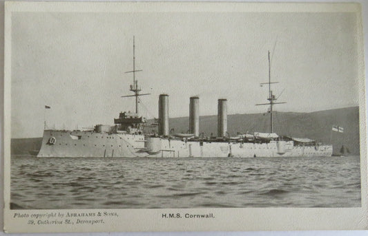 Vintage Warship Postcard of The H.M.S. "Cornwall"