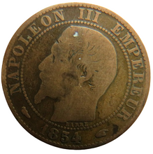 Load image into Gallery viewer, 1854-A France Napoleon III 5 Centimes Coin
