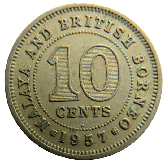 1957 Queen Elizabeth Malaya and British Borneo 10 Cents Coin