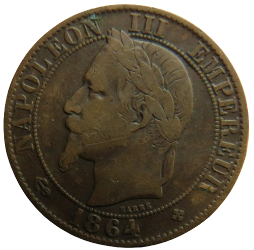 1864-BB France Napoleon III 5 Centimes Coin