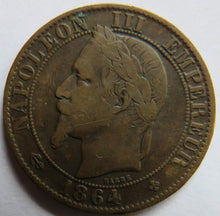 Load image into Gallery viewer, 1864-BB France Napoleon III 5 Centimes Coin
