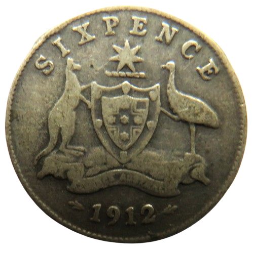 1912 King George V Australia Silver Sixpence Coin