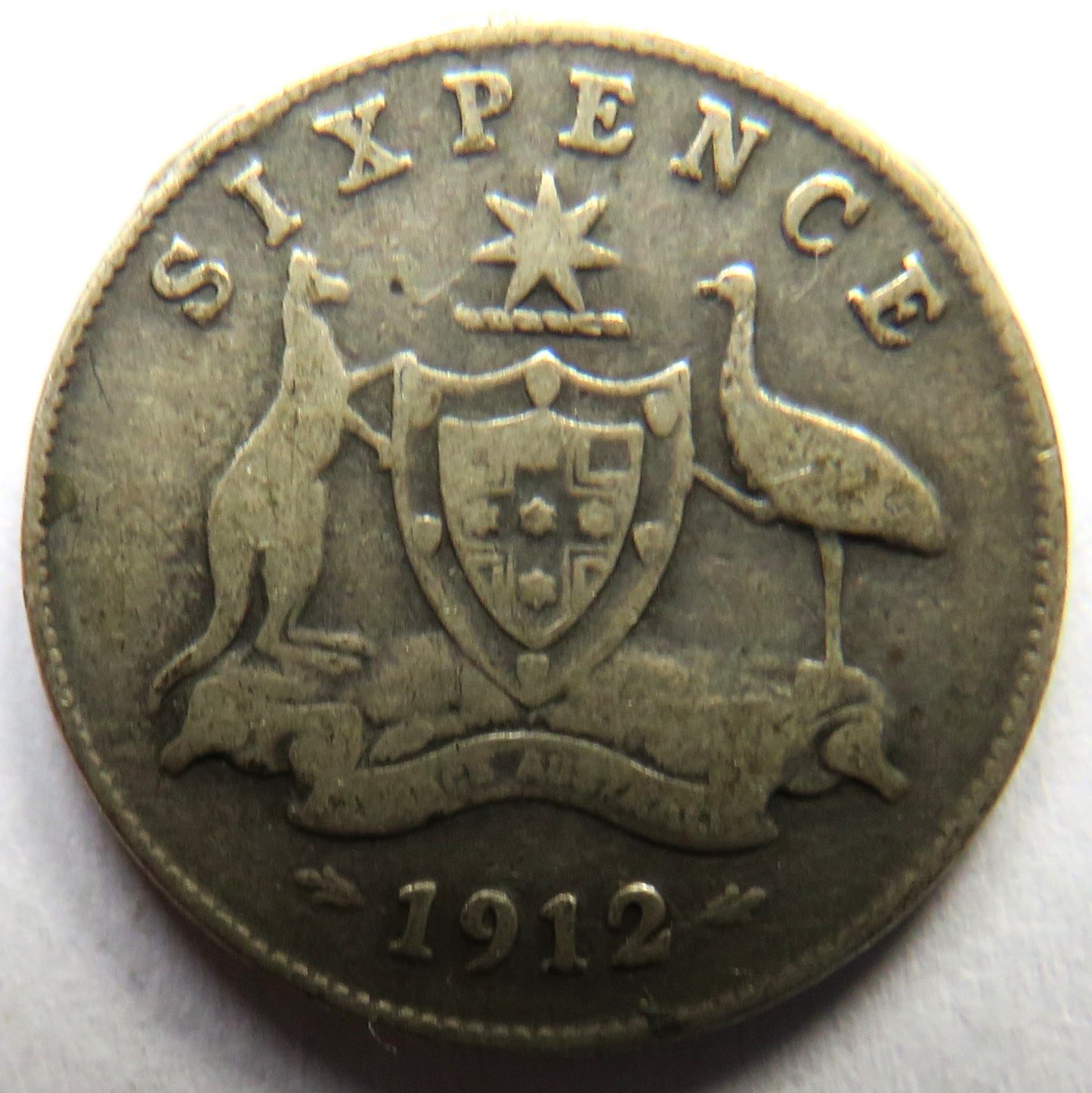 1912 King George V Australia Silver Sixpence Coin