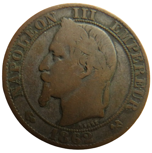 1862-K France Napoleon III 5 Centimes Coin