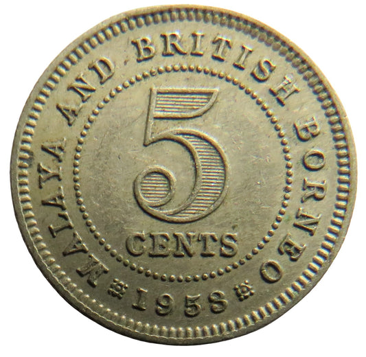1953 Queen Elizabeth II Malaya and British Borneo 5 Cents Coin