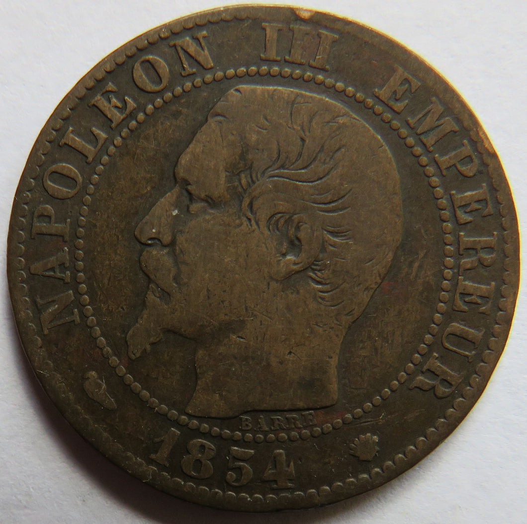 1854-MA France Napoleon III 5 Centimes Coin