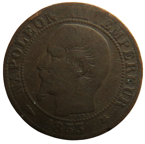 1853-BB France Napoleon III 5 Centimes Coin