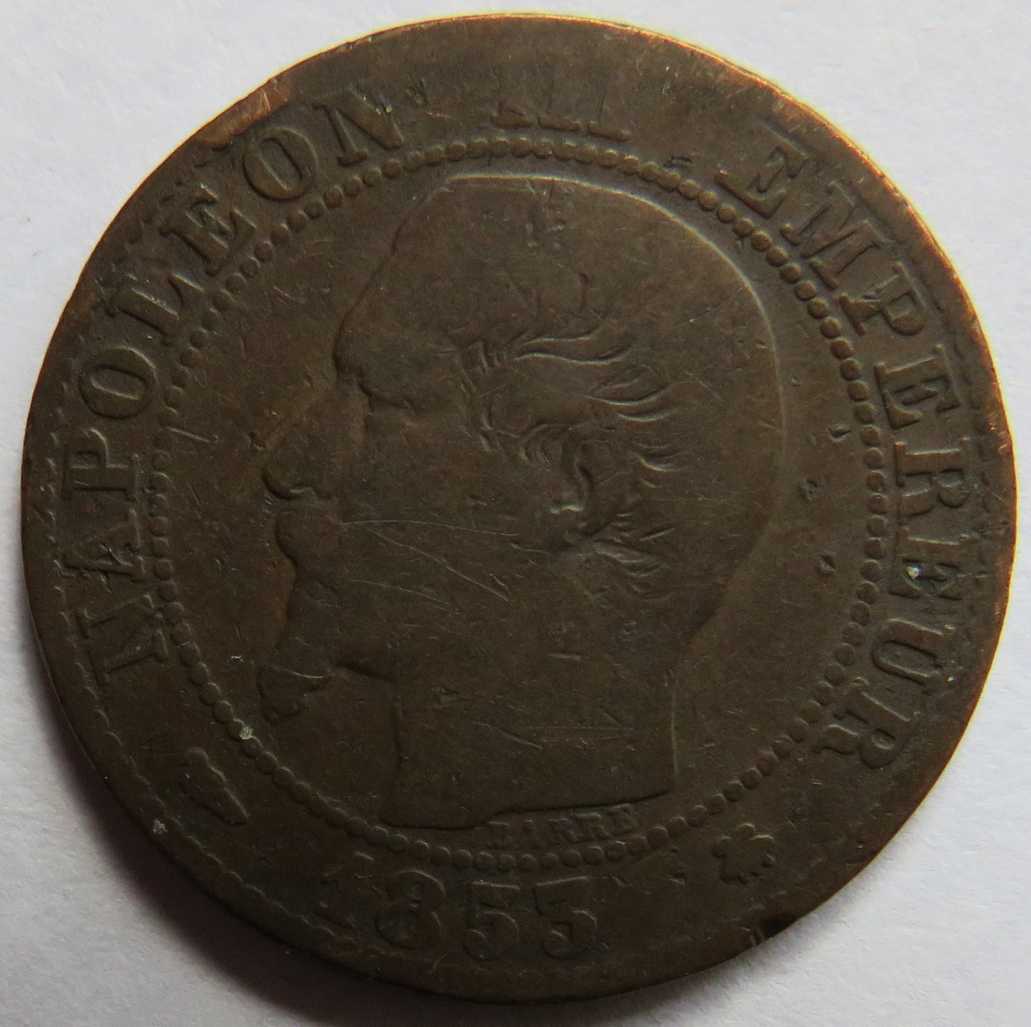 1853-BB France Napoleon III 5 Centimes Coin
