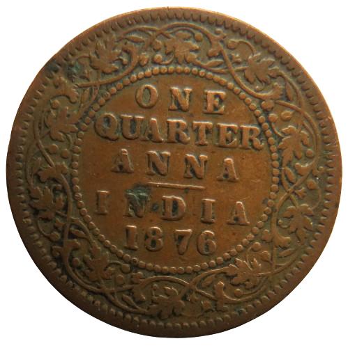 1876 Queen Victoria India 1/4 Quarter Anna Coin.