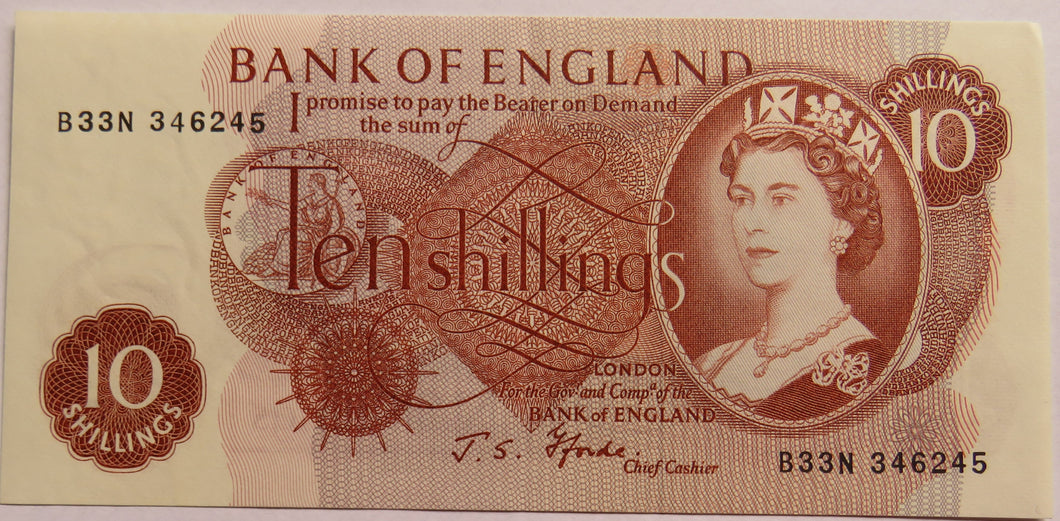 C.1967 Bank of England 10 Shillings Banknote J.S. Fforde