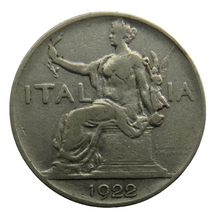 Load image into Gallery viewer, 1922 Italy One Lira Coin
