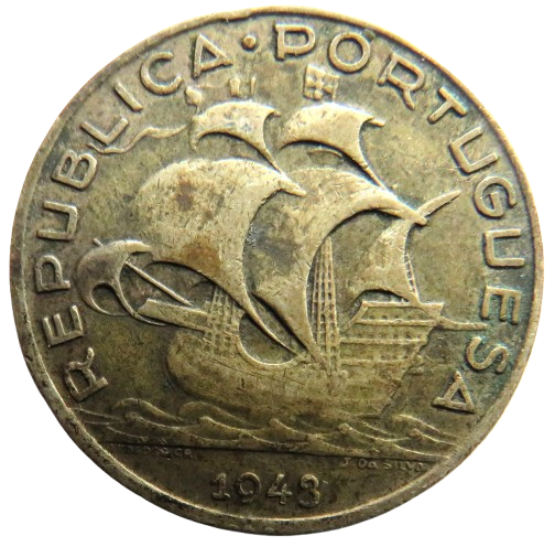 1943 Portugal Silver 5 Escudos Coin