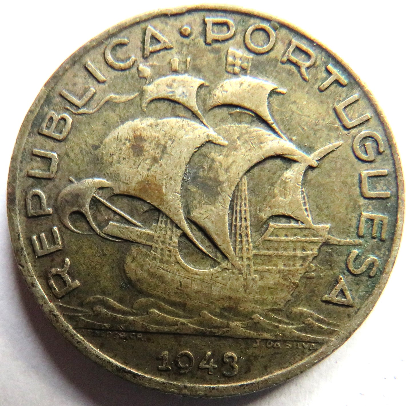 1943 Portugal Silver 5 Escudos Coin