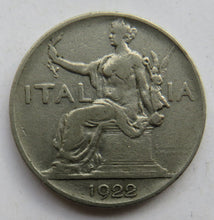 Load image into Gallery viewer, 1922 Italy One Lira Coin
