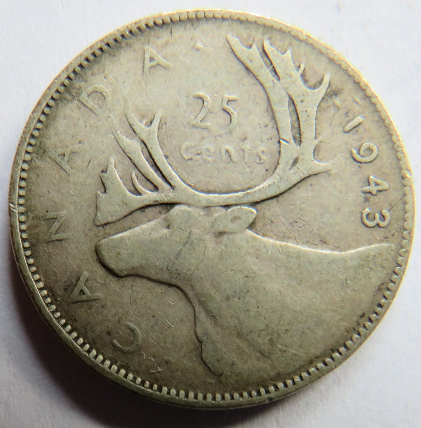 1943 King George VI Canada Silver 25 Cents Coin