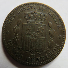 Load image into Gallery viewer, 1879 Spain 5 Centimos Coin
