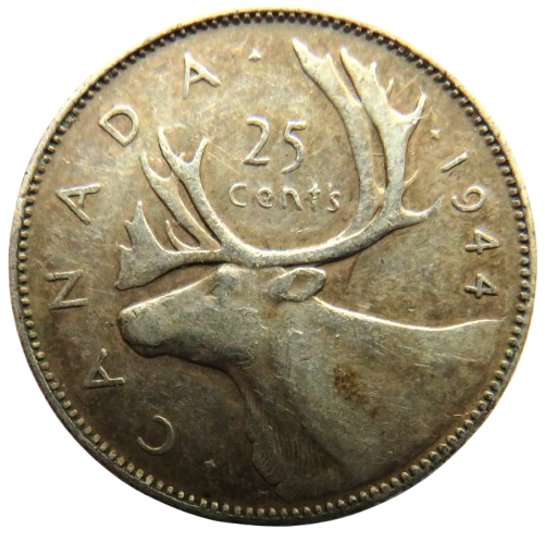 1944 King George VI Canada Silver 25 Cents Coin