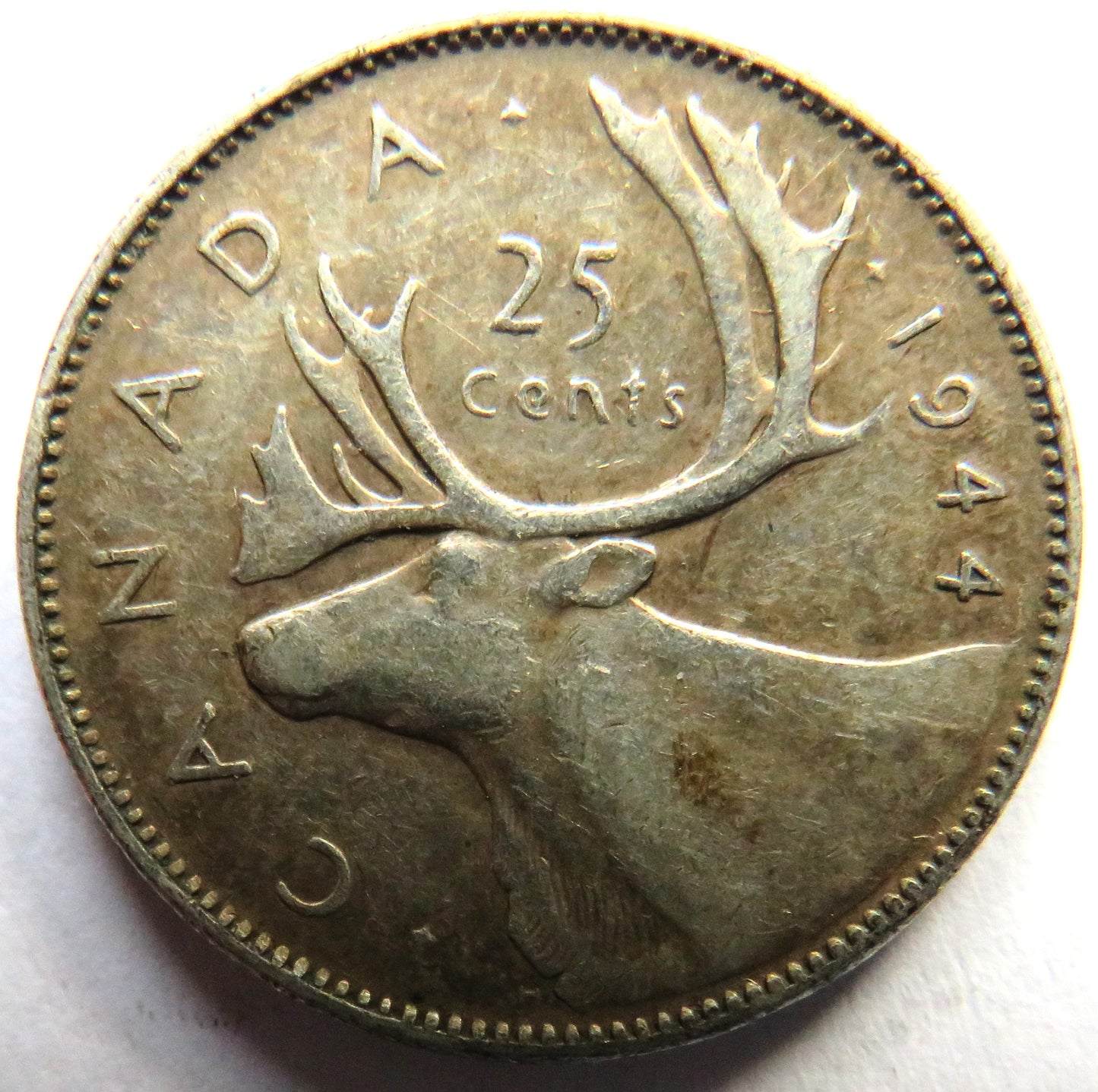 1944 King George VI Canada Silver 25 Cents Coin