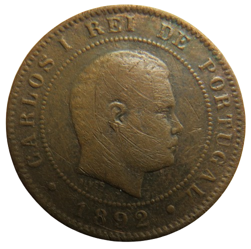 1892 Portugal 10 Reis Coin