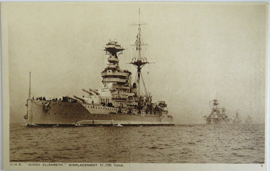 Vintage Warship Postcard of The H.M.S. "Queen Elizabeth"
