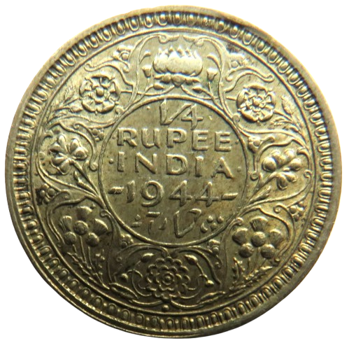 1944 King George VI India Silver 1/4 Rupee Coin