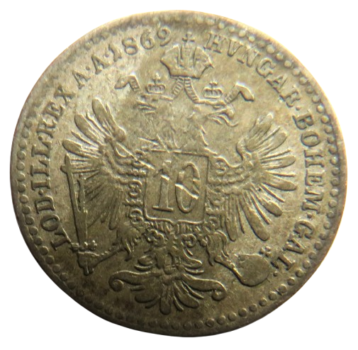 1869 Austria Silver 10 Kreuzer Coin