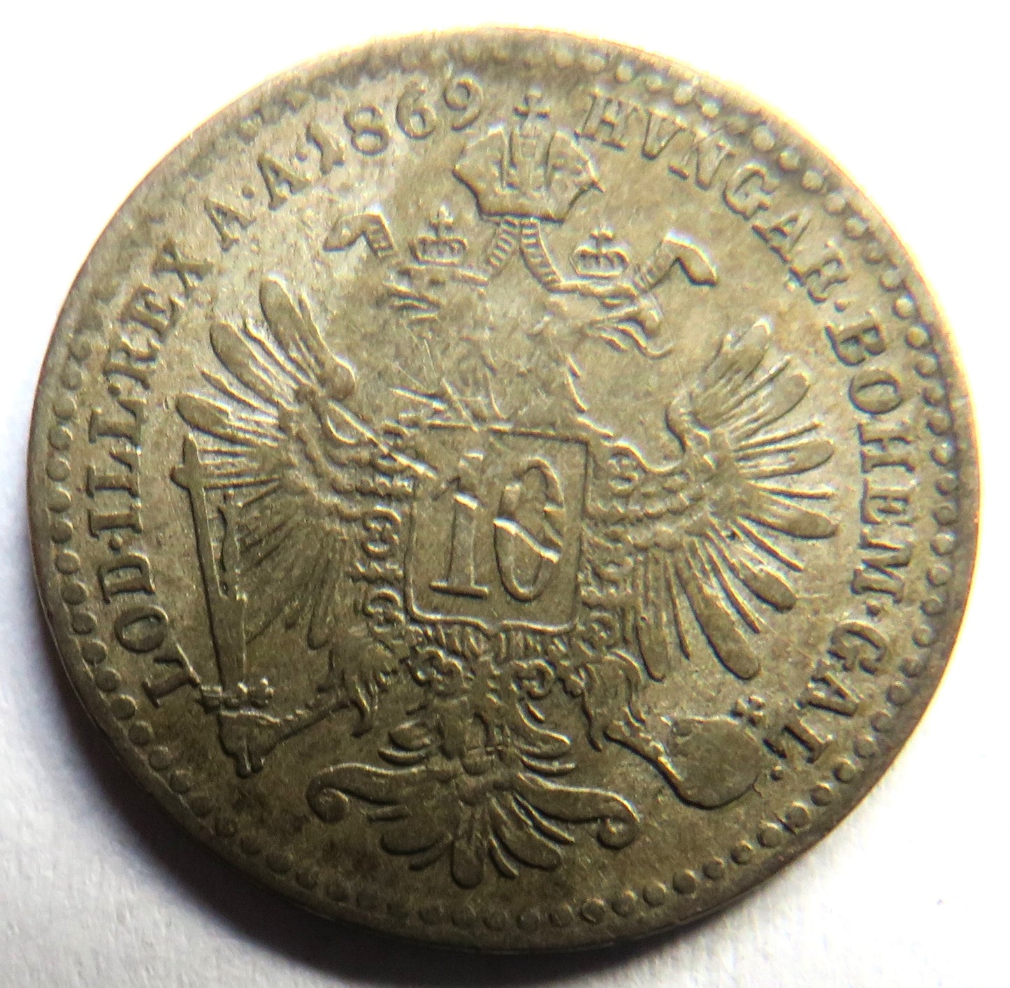 1869 Austria Silver 10 Kreuzer Coin