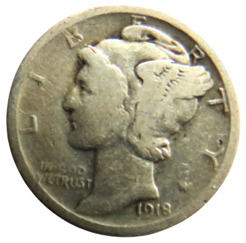 1918 USA Mercury Silver Dime Coin