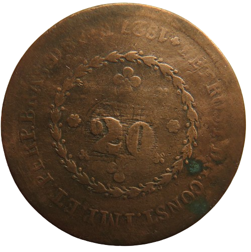 1827 Brazil 20 Reis Coin