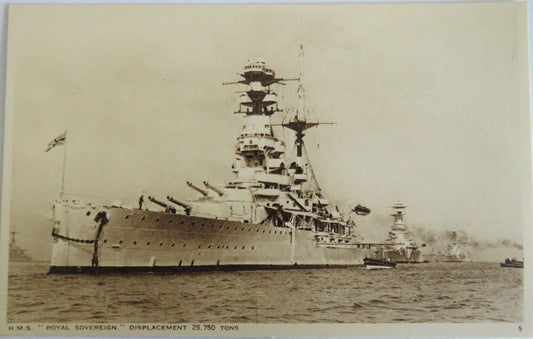 Vintage Warship Postcard of The H.M.S. "Royal Sovereign"