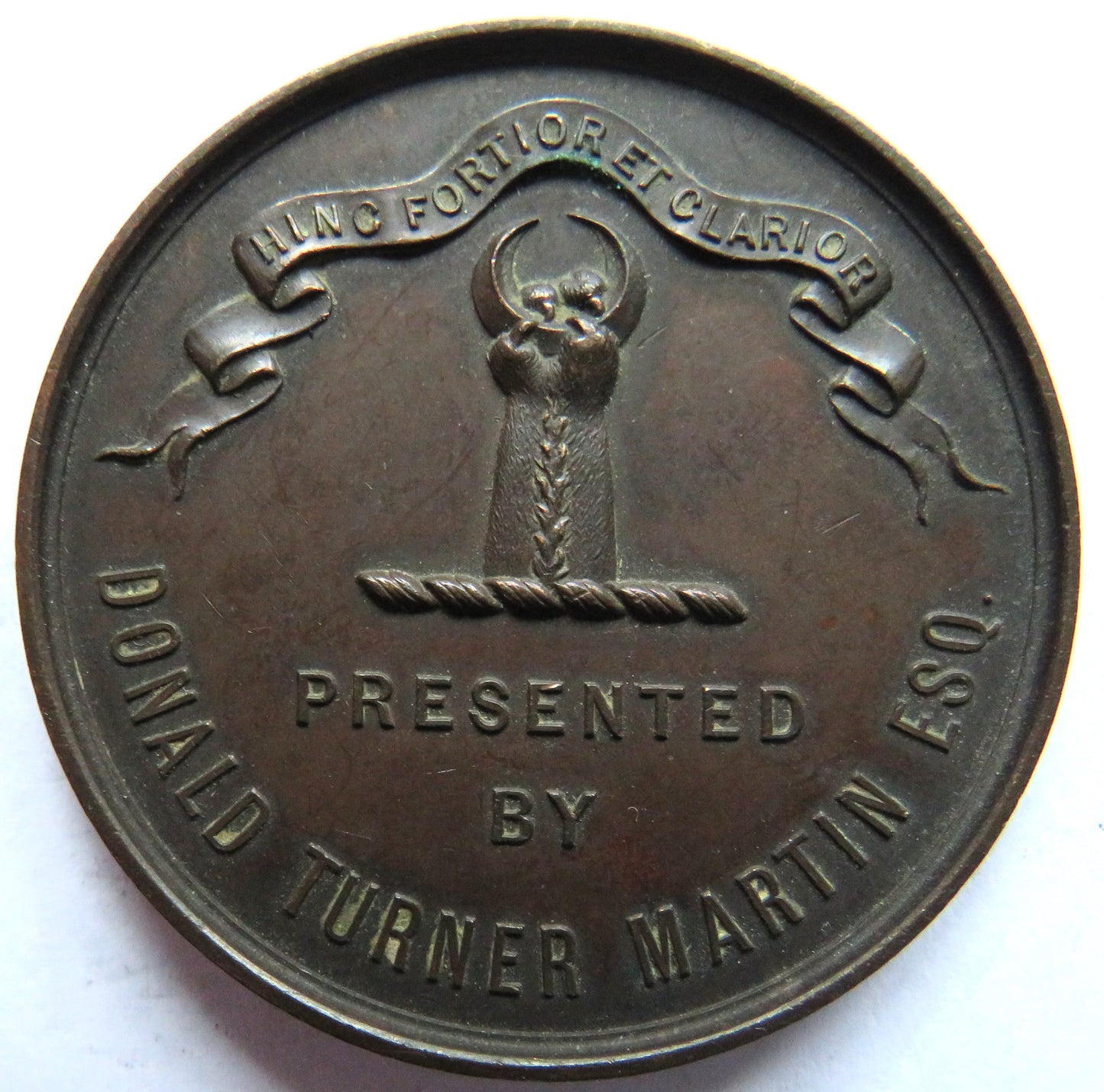 Antique Bronze Medal Presented By Donald Turner Martin Esq