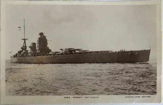 Vintage Warship Postcard of The H.M.S. "Rodney" Battleship