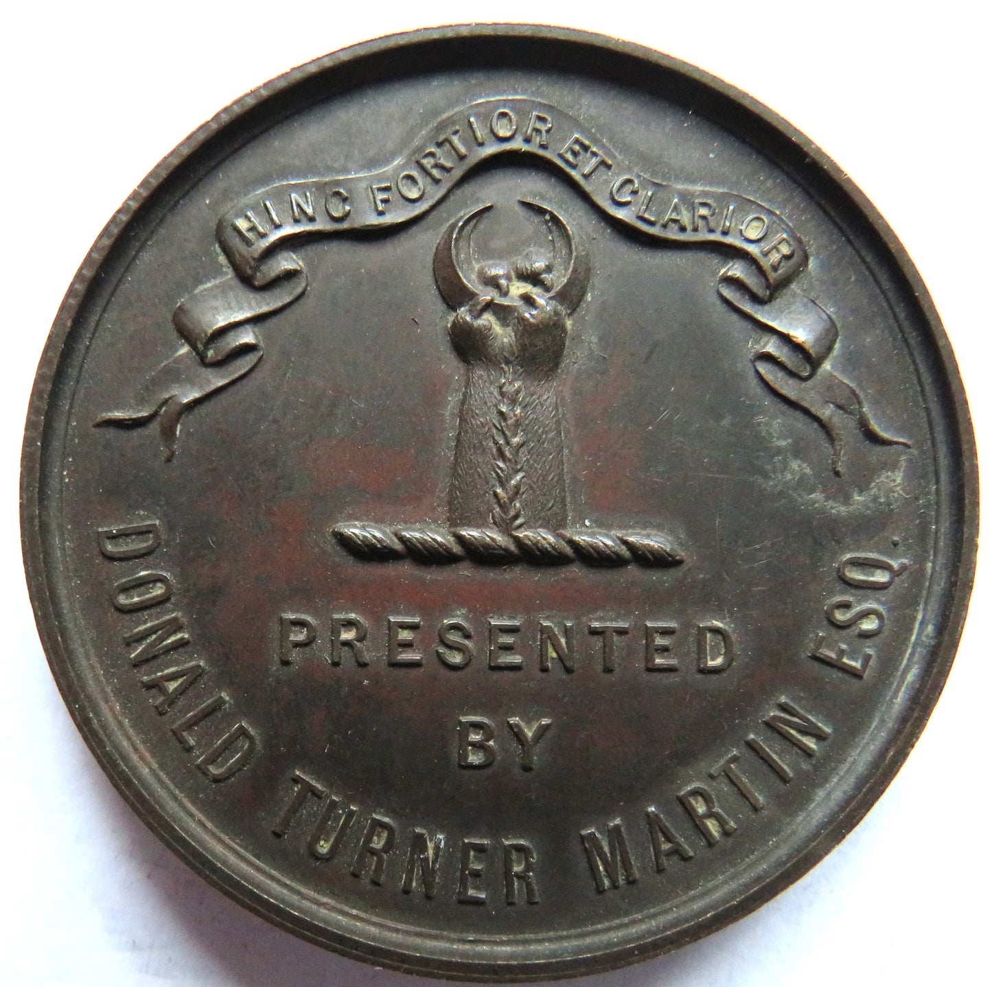 Antique Bronze Medal Presented By Donald Turner Martin Esq