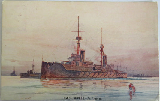 Vintage Warship Postcard of The H.M.S. "Superb"
