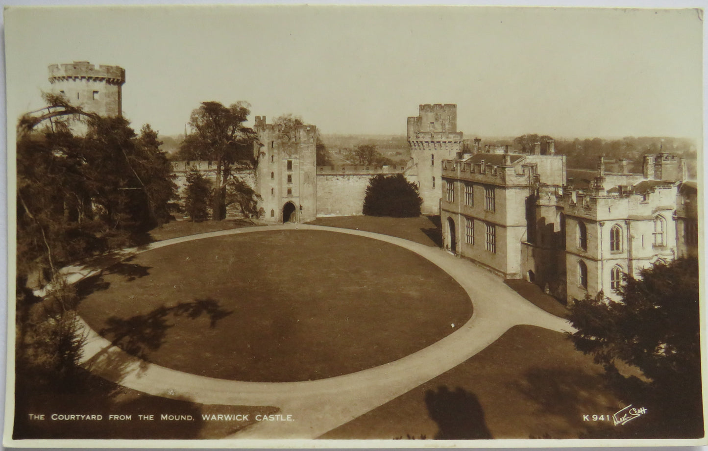 Vintage Postcard of The Courtyard from the Mound, Warwick Castle
