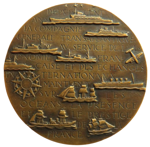 1855-1955 Transatlantique Centenary Large French Medal By Marcel Renard