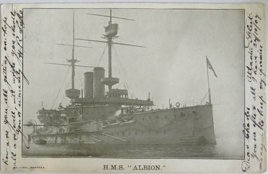 Vintage Warship Postcard of The H.M.S. "Albion" 1907