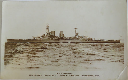 Vintage Warship Postcard of The H.M.S. "Repulse"