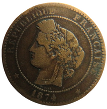 Load image into Gallery viewer, 1874-K France 10 Centimes Coin
