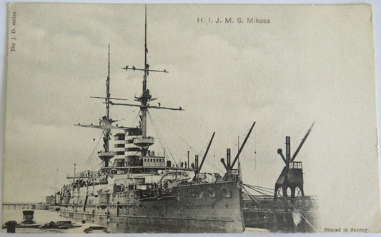 Vintage Japanese Warship Postcard of The H.I.J.M.S. Mikasa