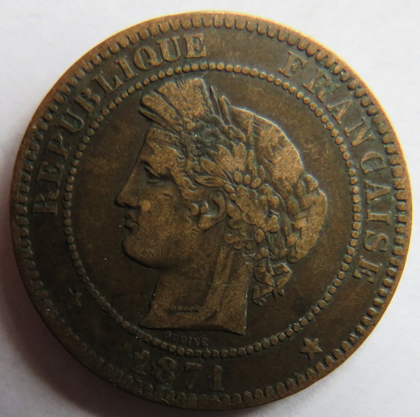 1871-A France 10 Centimes Coin