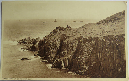 Vintage Postcard of Land's End & Longships Lighthouse