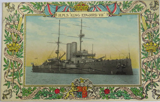 Vintage Warship Postcard of The H.M.S. "King Edward VII" 1908